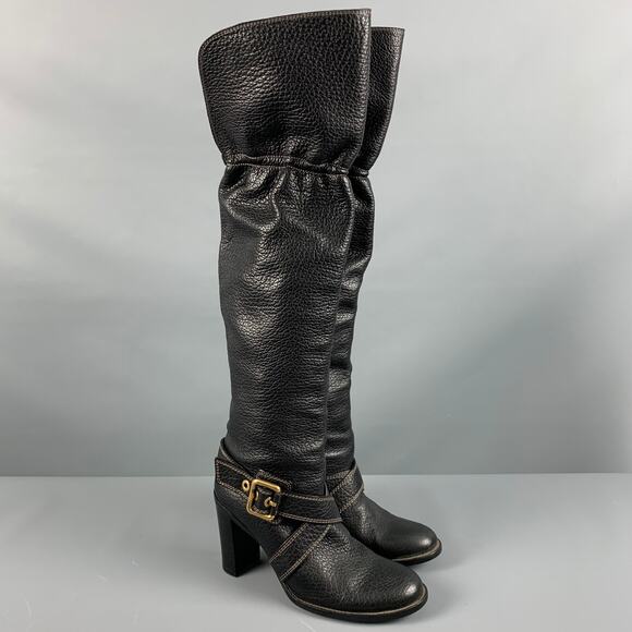 DOLCE & GABBANA Size 10 Black Leather Pebble Grain Ankle Strap Boots - Picture 1 of 7